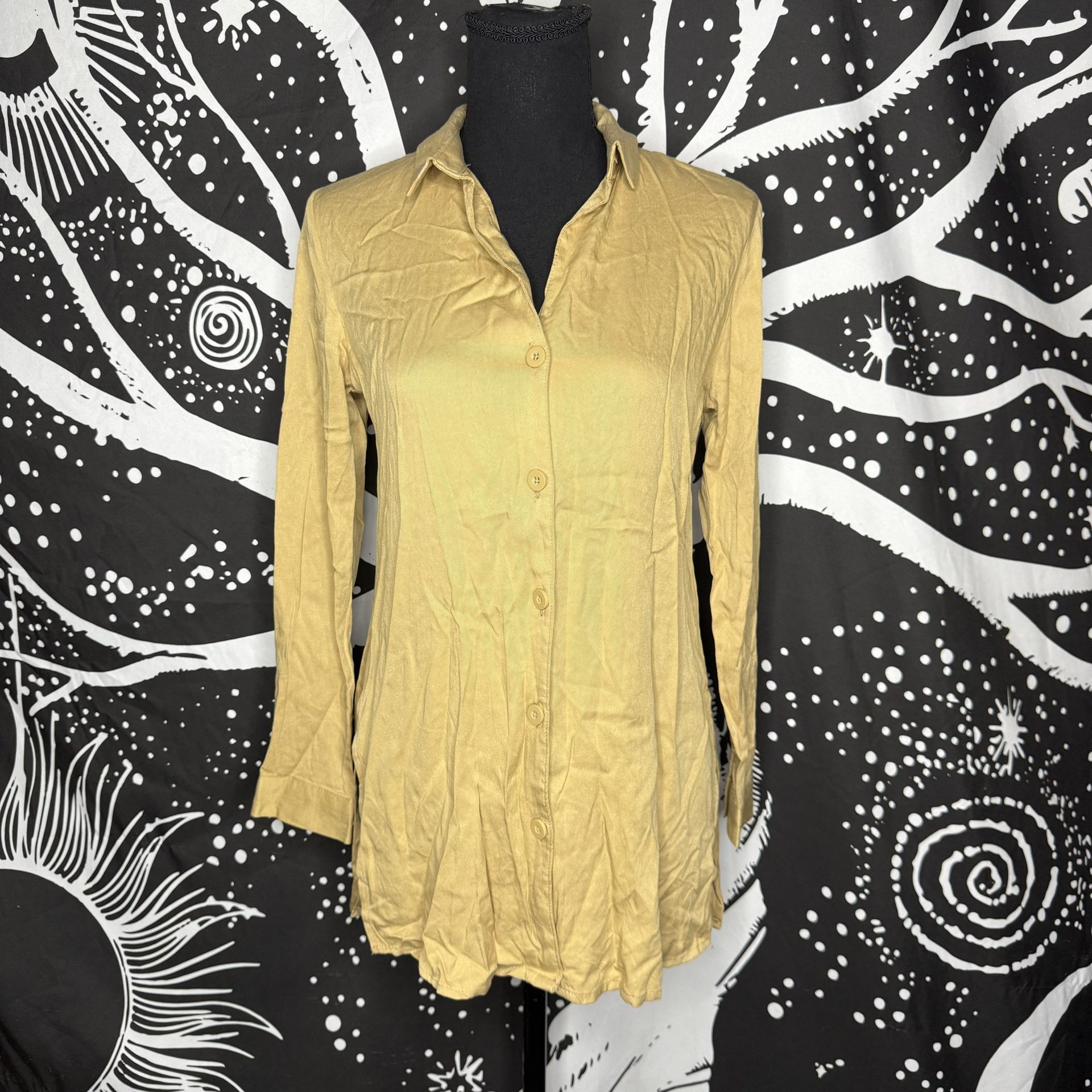 Joan Vass New York Shirt Top Womens XS Brown Viscose Long Sleeve Button Front