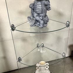 Corner Glass Display, 50”H X 12” W X 12” D decorations not included, 4 shelves