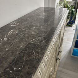 Vintage Marble-Top Credenza / Sideboard Buffet