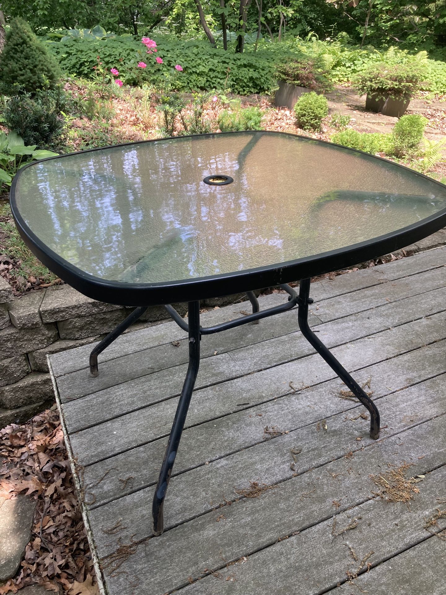 Patio Furniture- Round Square Dining Table With Glass Top Seats 4 People