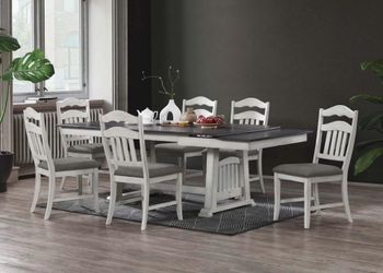 Brand New White & Grey 7pc Formal Dining Table Set