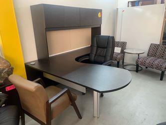 Executive desk l shape 72”x84” black espresso with hutch