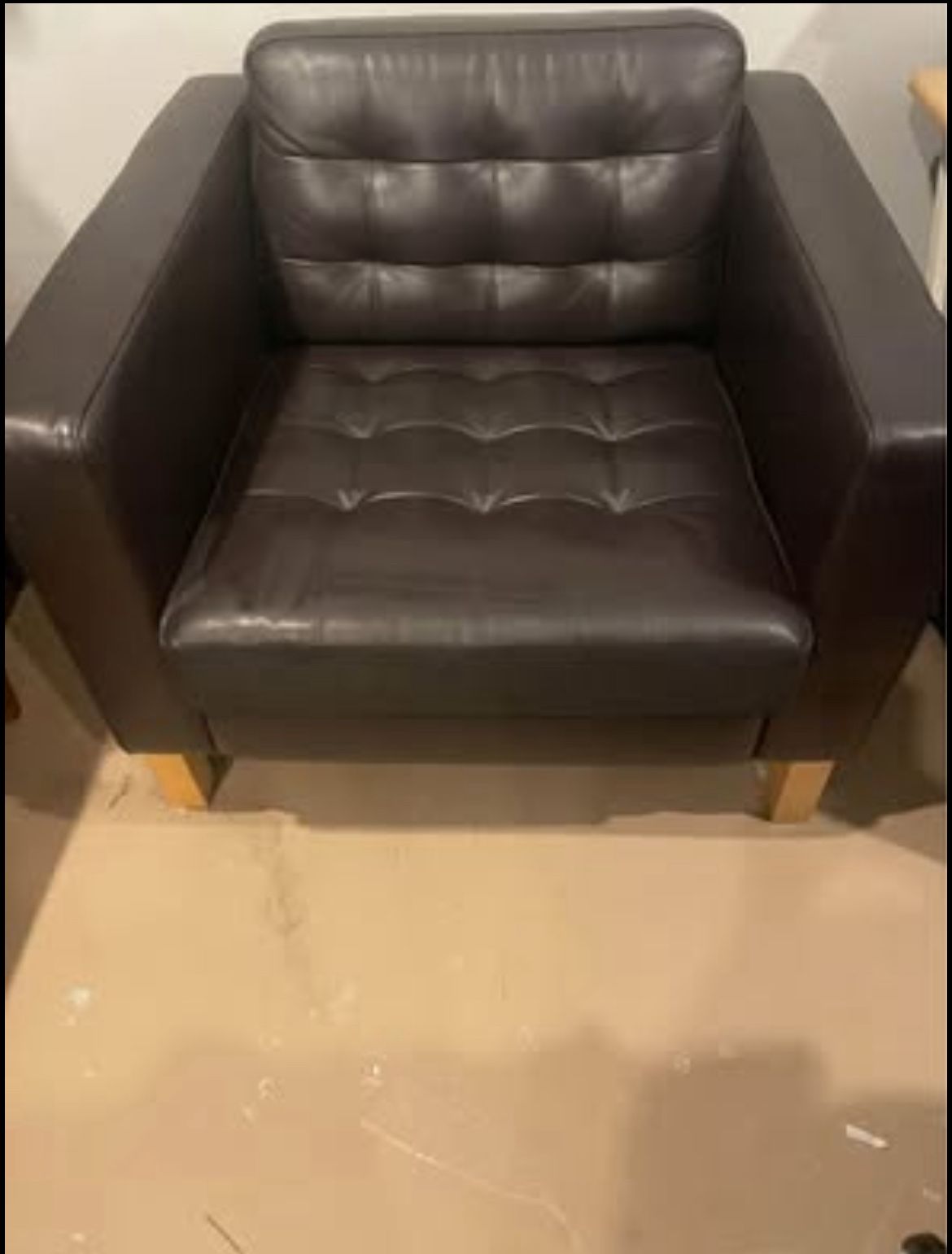 Faux Leather dark brown chair 35 inch’s wide & 25 inches long