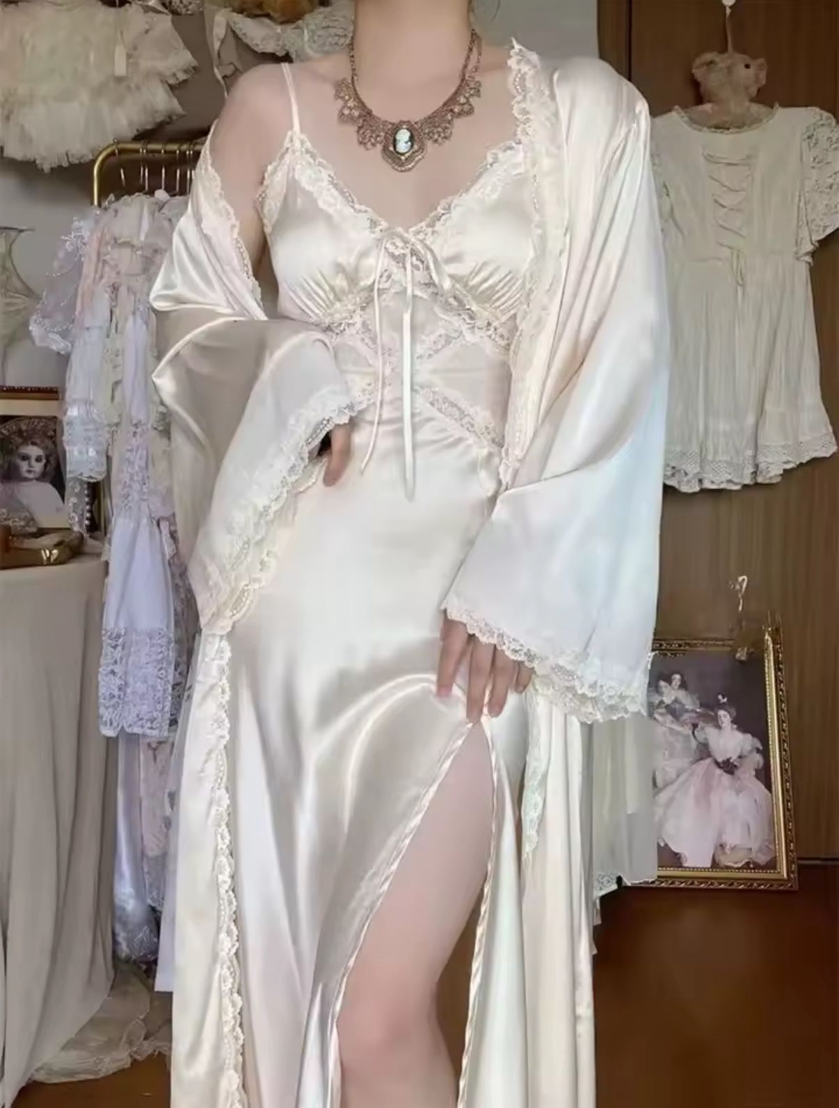 Fairy Queen Princess Winx White Split French Vintage Shawl Set Ghost Bride Halloween Party