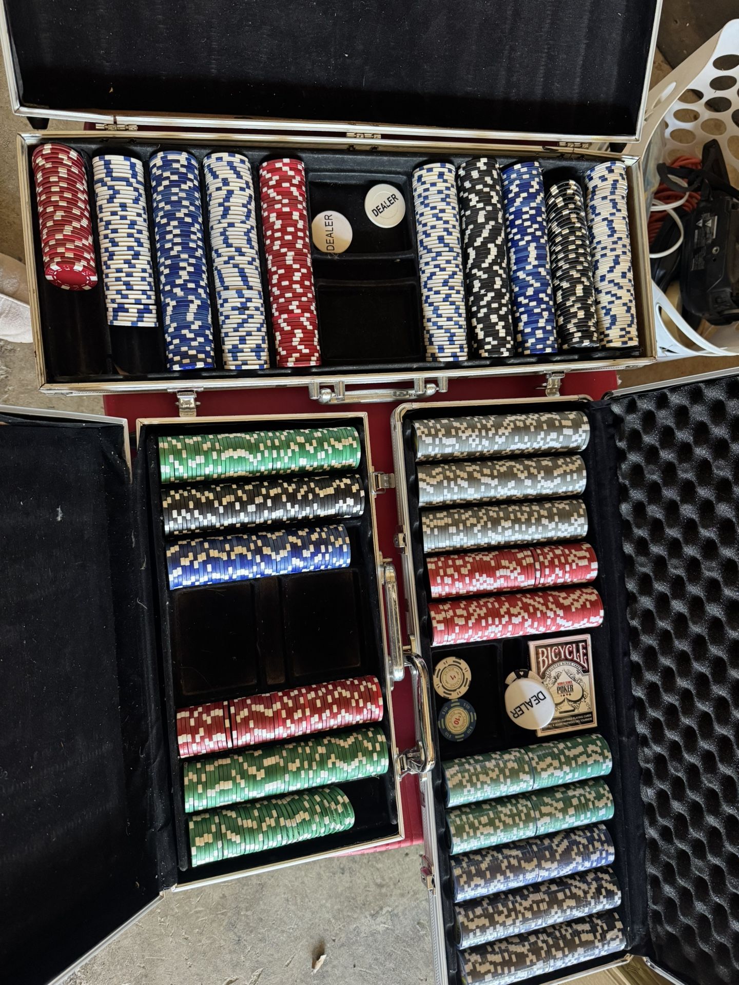 Gambling set. cases of poker chips
