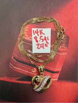 14K Solid Gold 3 Colors Chain and Pendant For Wedding 8.5Gr 24 Inches Long