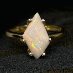 Multifired White Mexican Fire Opal 18k Gold Custom Ring With Silver Tips