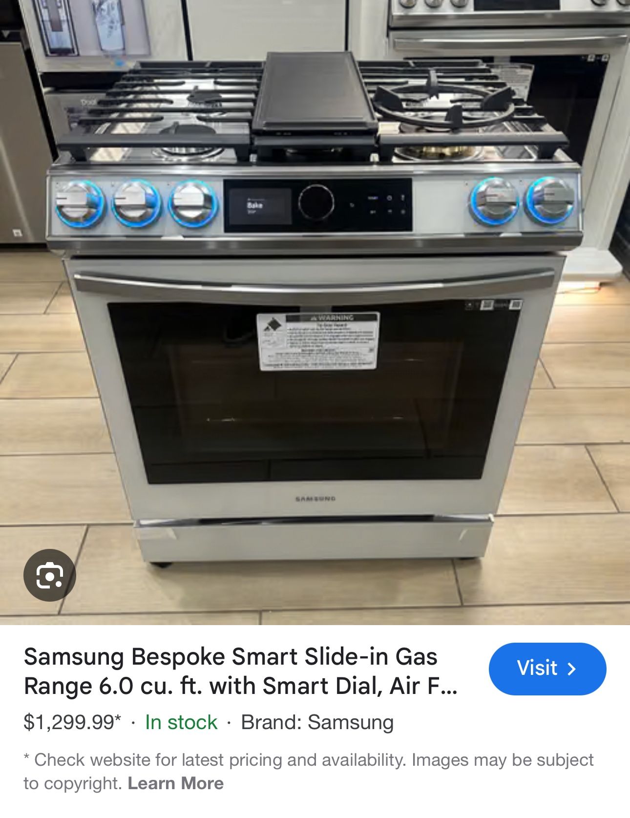 Samsung Bespoke Smart Slide-in Gas Range 6.0 cu. ft. )