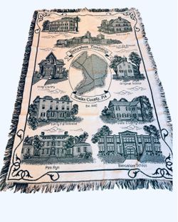 Vintage Tapestry Blanket Bucks County Pennsylvania Green White