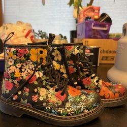 DR MARTEN TODDLER 1460 FLORAL MASH UP LEATHER LACE UP BOOTS