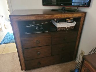 Dark Wood Dresser with Open Shelf