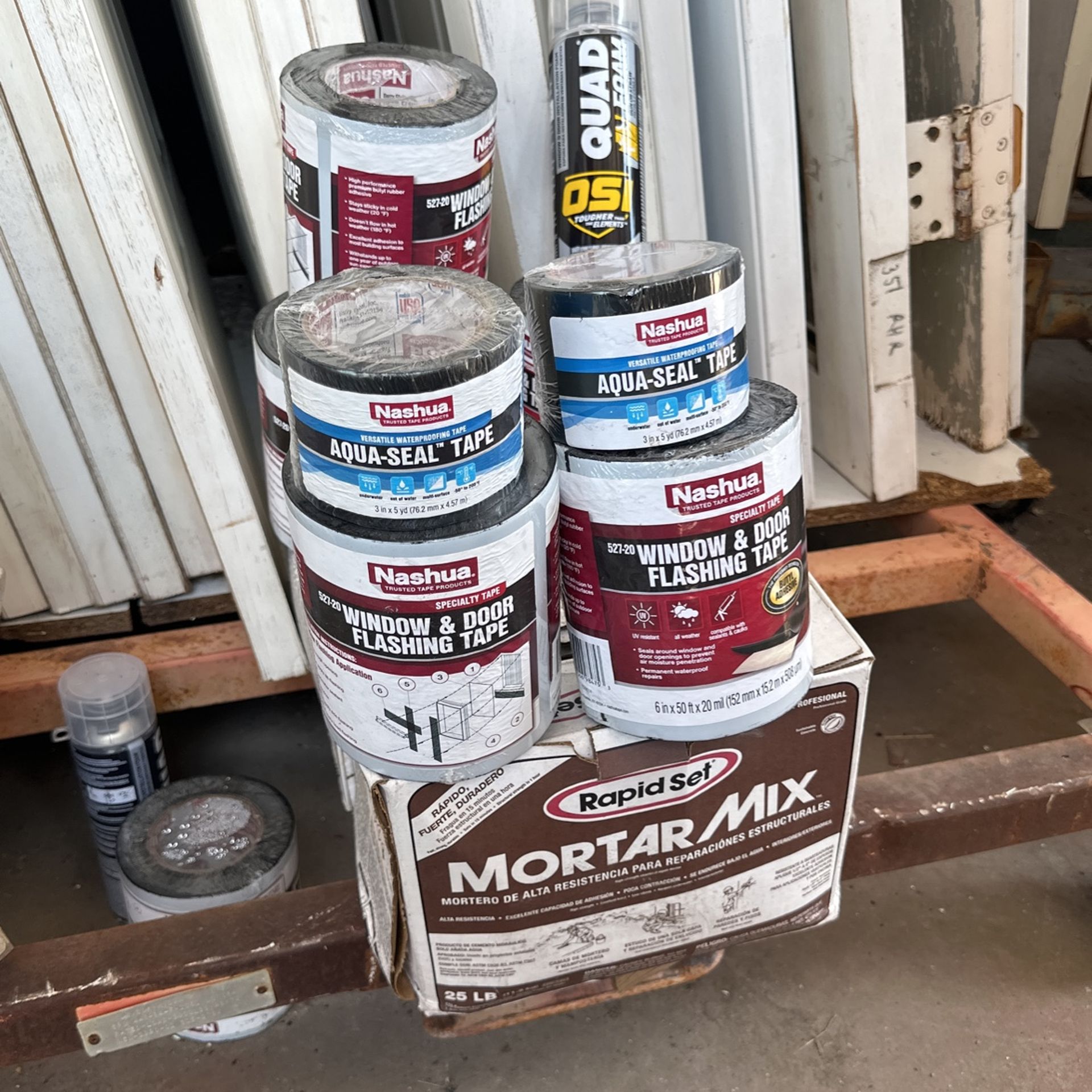 Aqua Seal, Tape, Window And Door Flashing Tape, Mortar Mix, Quad Foam