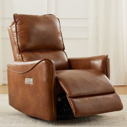BROWN COLOR AIR LEATHER ELECTRIC RECLINER CHAIR WITH ROCKER AND SWIVEL