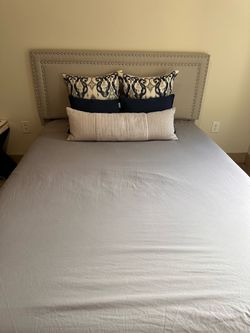 Queen Upholstered Storage Bed + 12” Hybrid Mattress + Bedding Bundle