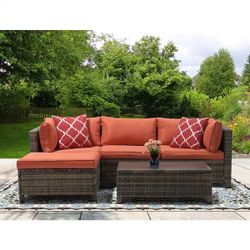 New in box 3-Piece Wicker Patio Conversation Sectional Seating Set with Orange Cushions