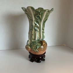 Majolica Vegetable And Frog Vase