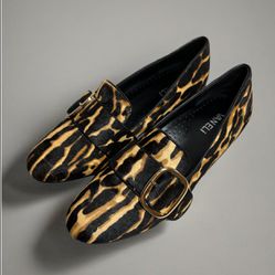 Vaneli Flats Womens Sz 9.5N Genuine Calf Fur Leopard Print Slip on