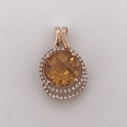 Effy 14k Yellow gold citrine & diamond pendant