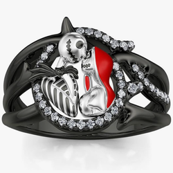New Jeulia Gothic Skull Diamond Ring Jack & Sally Skeleton Rings Band Halloween Romantic Nightmare Jewelry Engagement Sterling Silver Size: 9.5 Carats