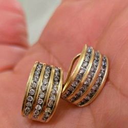 14k GOLD. Channel Set Diamond Earrings 