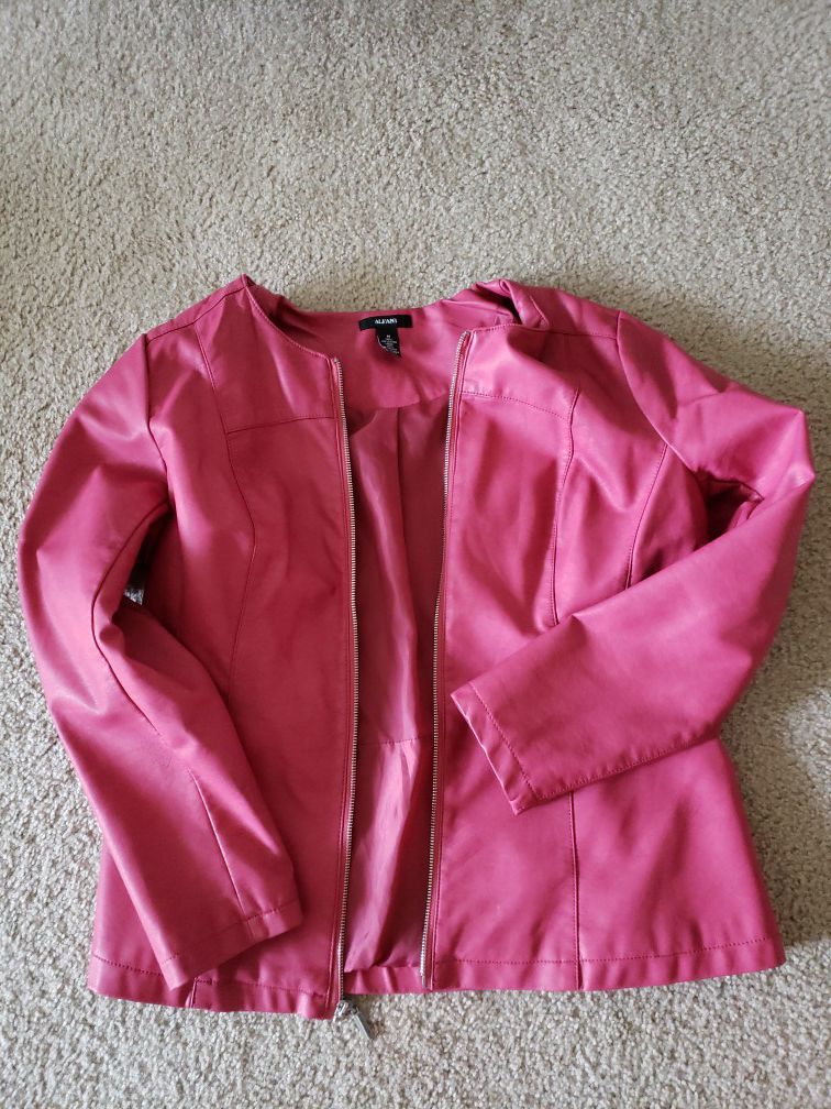 Alfani Womens Pink Leather Jacket M Long Sleeve Zip, worn once