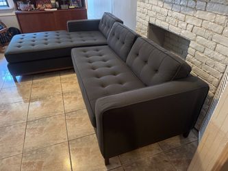 Gray Tufted Sectional Sofa with Chaise