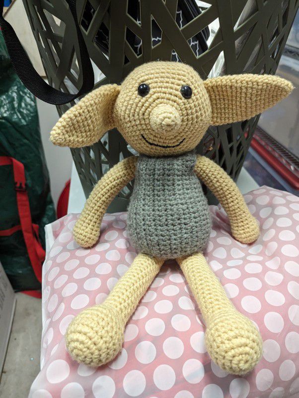 Dobby hand crocheted doll. About 18" 
