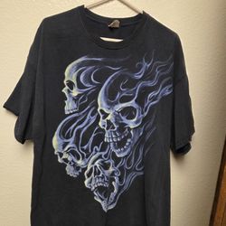 Vintage Y2K Flaming Blue Skulls graphic t shirt Size XXL