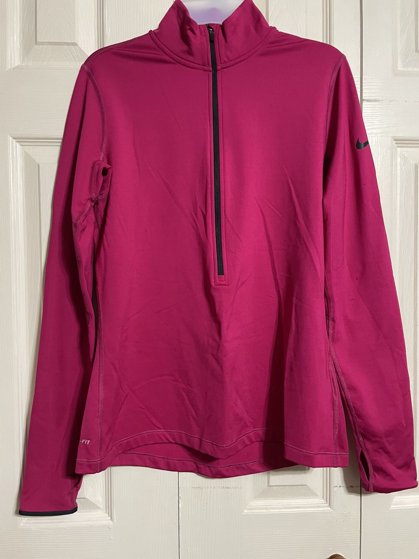 Women’s Nike Pro Dri Fit Pullover Track Jacket 1/2 Zip Mock Neck Fleece Lined Size Large 