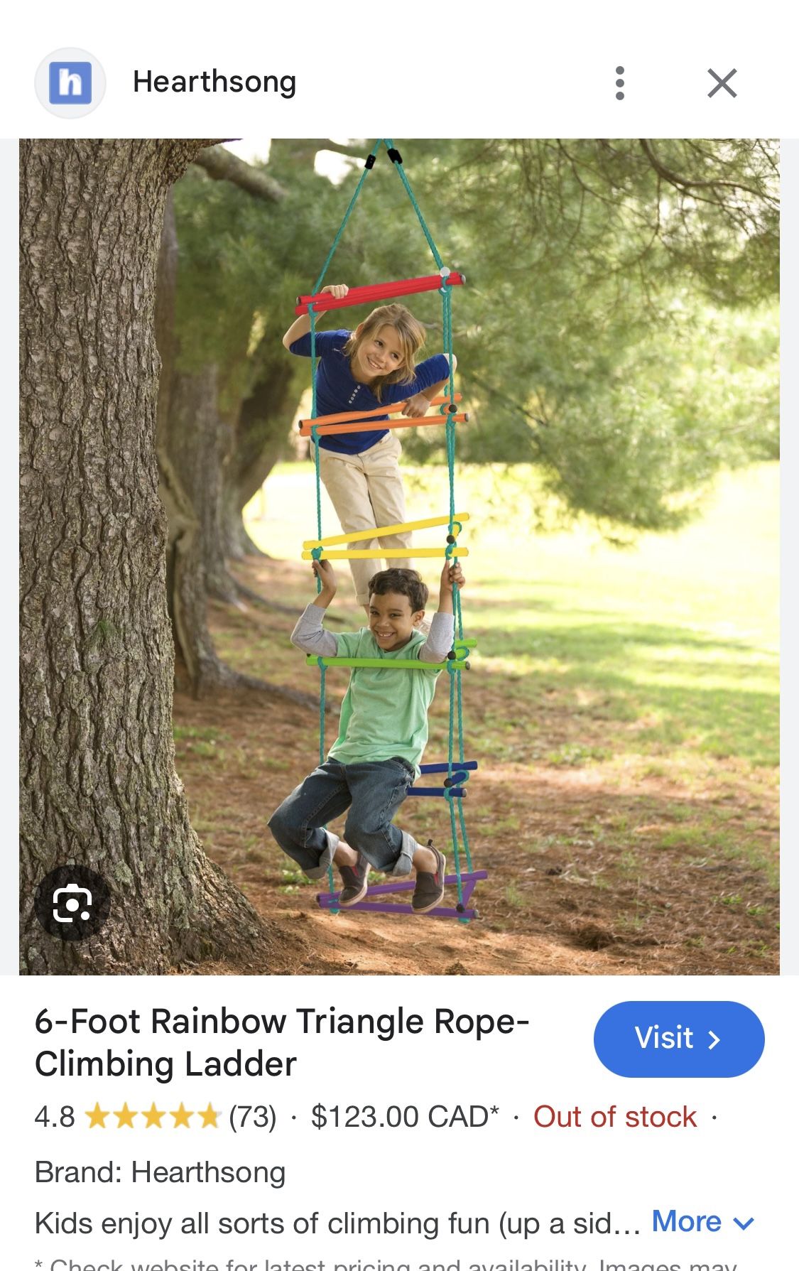 Heathsong Rainbow Triangle Hanging Ladder Outdoor Tree Fits 3 Kids, Will Include Strap And Nice Swivel Hook