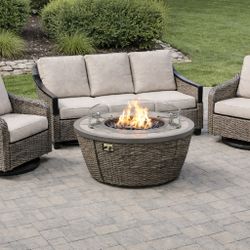 brand new patio set with 60” fire pit propane