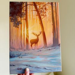 Original Art Painting Oil - DAWN IN THE FOREST 