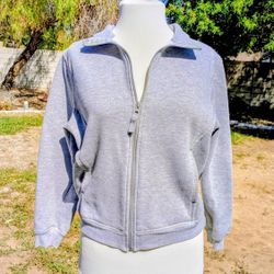 BW Sports Woman's Small Gray Cotton/Poly Fleece Jacket Full Zip Long Sleeve EUC