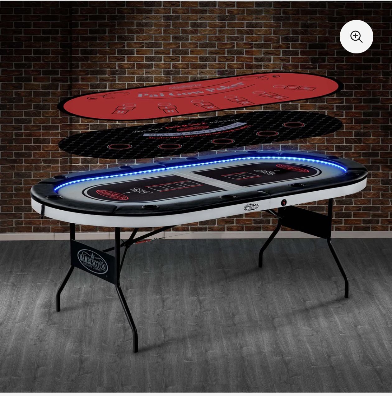 10-Player Poker Table, No Assembly Required, In-laid LED Lights, by Barrington Billiards Company