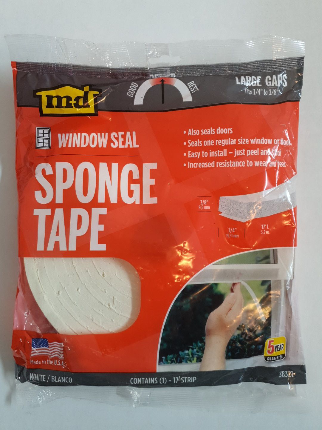 MD 17 ft Sponge window Seal air sealing tape, Large Gaps, fits 1/4" to 3/8" , NEW.. Condition is "New". Same Day Shipping