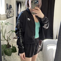 Nike Air Black Bomber Jacket Full Zip Women's Long Sleeve Short Size S