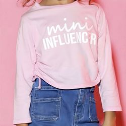 New Pink & White 'Mini Influencer' Kids Long Sleeve Shirt - Children's Girls ЗТ