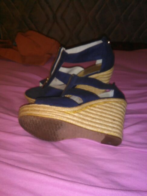 Size 7 Michale Kors navy blue Damita wedges sandals