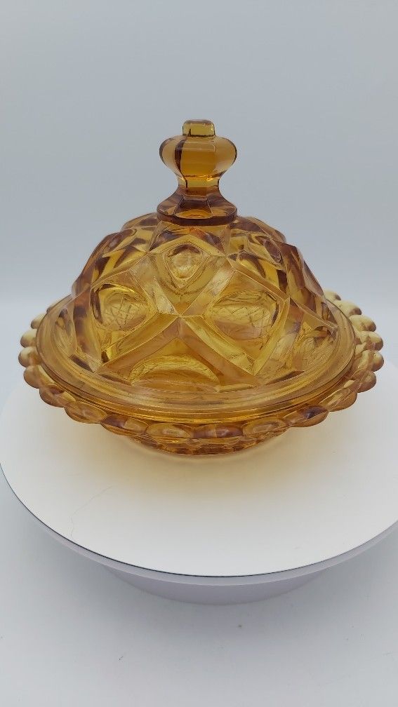 Vintage Viking Honey Amber Glass Butter/ Cheese Dish 