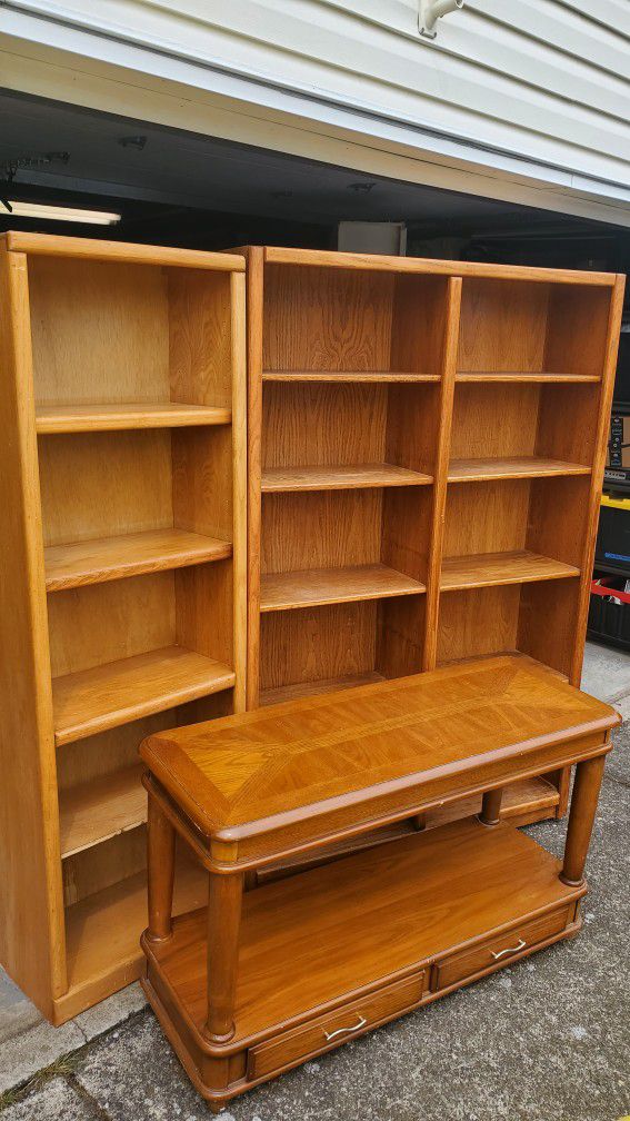 Oak Bookcases And Console Table