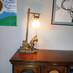 Bronze Sculpture Young Man Ringing Town Bell Table Lamp 