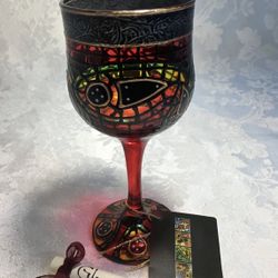 1990's Karl Hulme Celtic Stained-Glass Wine Goblet.
