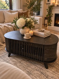 Modern Black Lift-Top Coffee Table with Storage – Oval Design