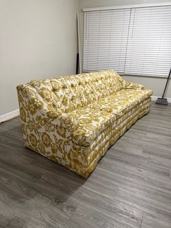 Vintage 1970s Gold & Ivory Floral Full Sleeper Sofa