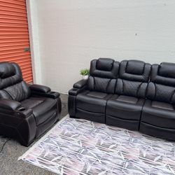 Leather Dual Power Recliner Sofa Couch And Chair 