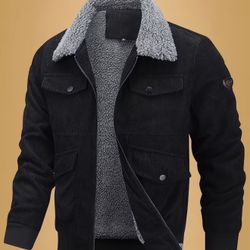 Men's Heavyweight Winter Jacket with Collar Notch Thick Black Grey Combo Waist Trim Machine Washable Ideal for Cold Seasons