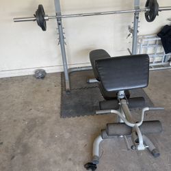 Bench With 7ft Olympic Bar And Weights 