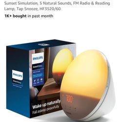 Philips SmartSleep Wake-up Light Colored Sunrise and Sunset Simulation 5 Natural Sounds FM Radio & Reading Lamp Tap Snooze HF3520