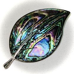 Vintage 925 Taxco Silver & Abalone Leaf Brooch / Pin