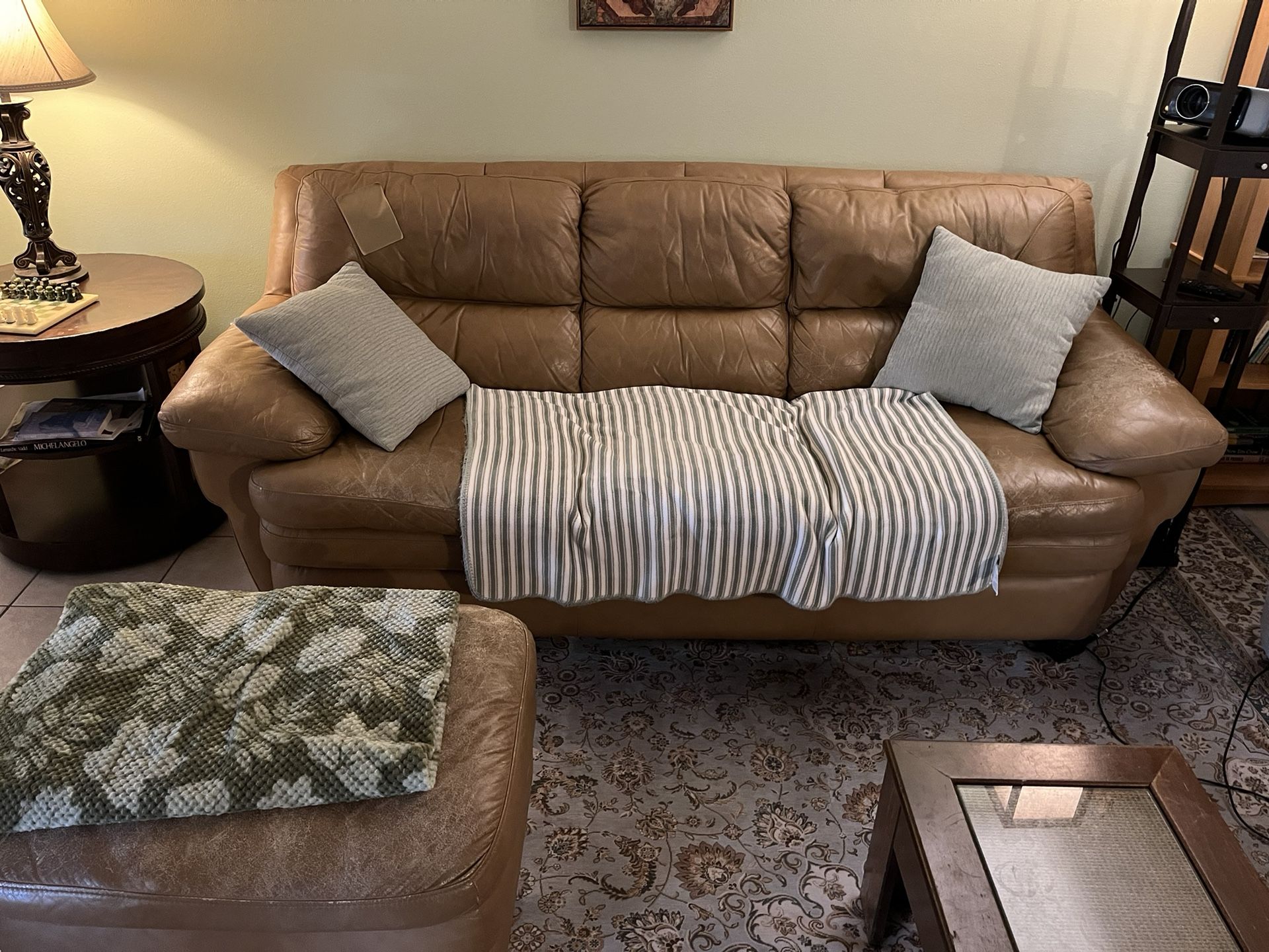 Leather Sofa, Loveseat, Ottoman